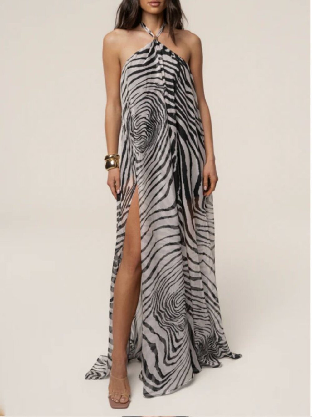 NWT. JLUXLABEL Zebra Print Jolene Halter Dress